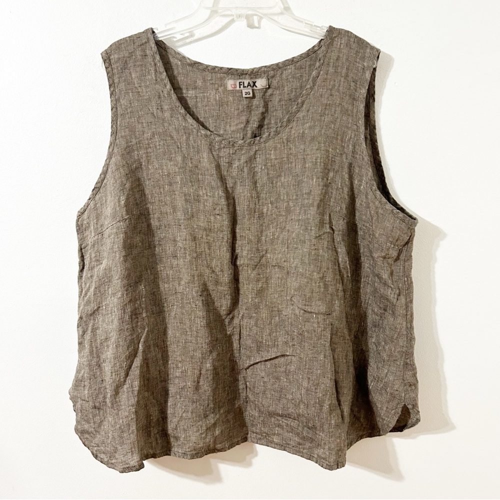 FLAX by Jeanne Engelhart Sleeveless Linen Tunic Blouse Top Size 22-24 Brownish